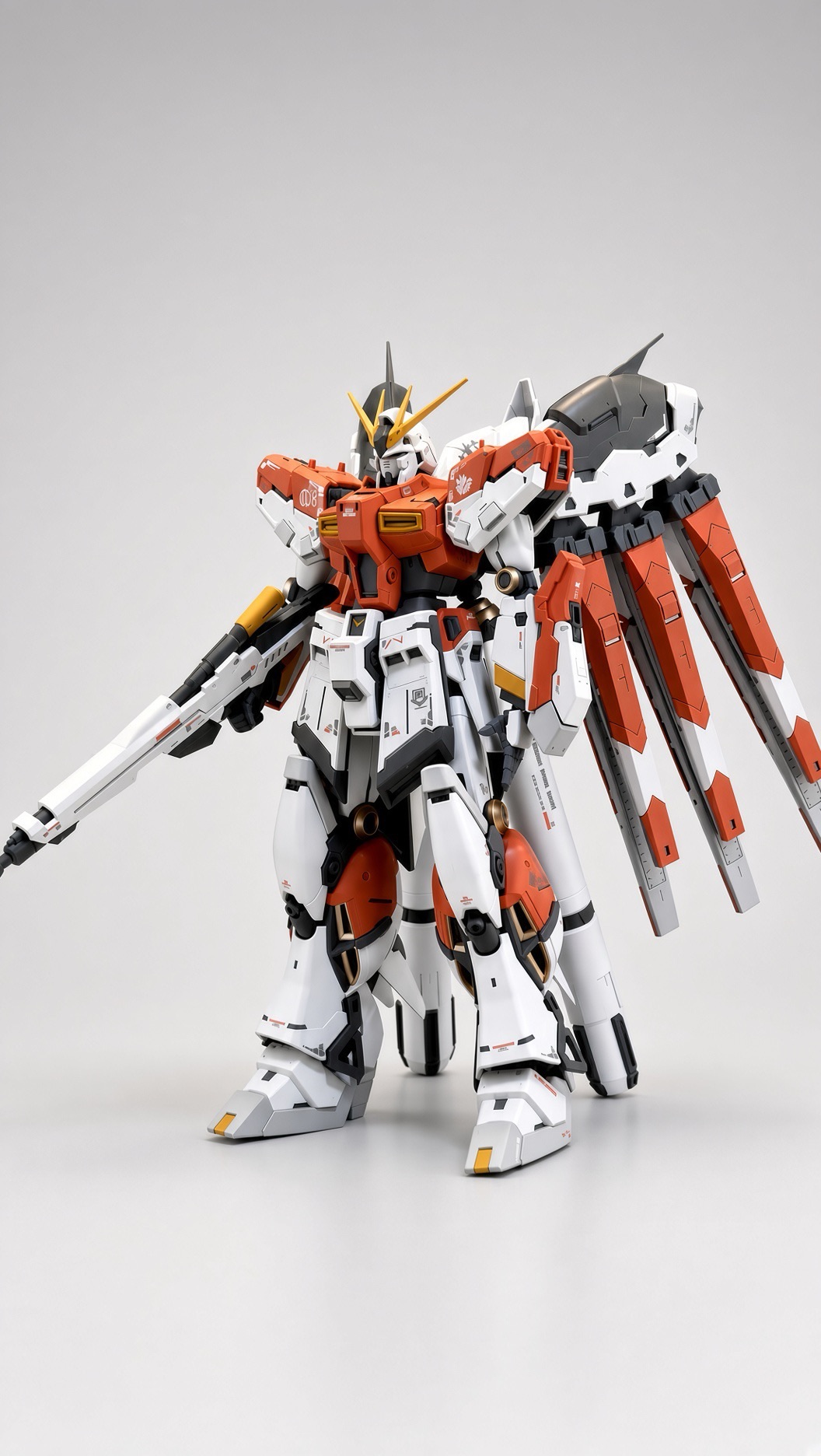 ライフルとシールド、フィン・ファンネルを装備したRG Hi-νガンダムの全身